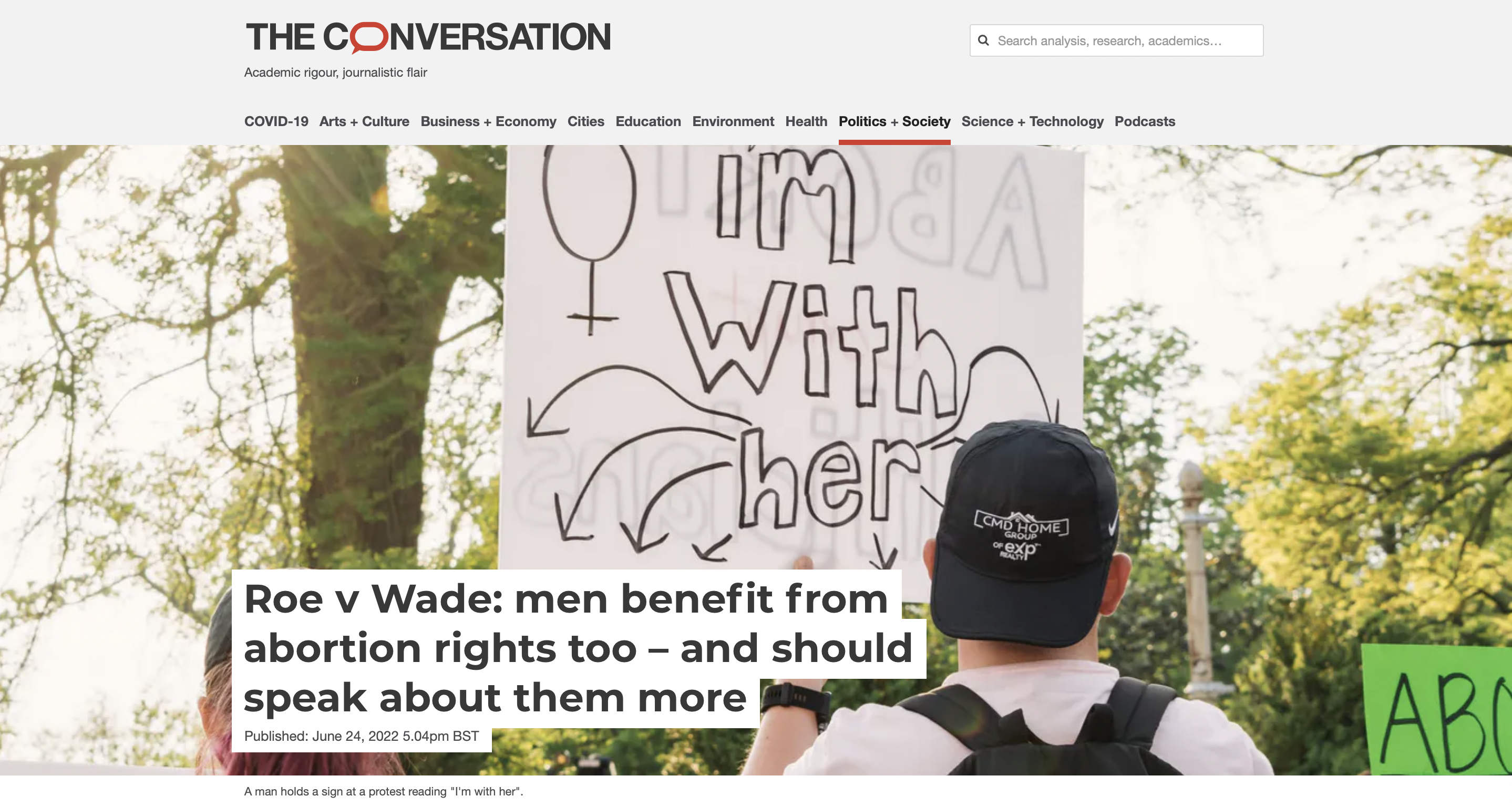 Stephen and Sandy's piece for The Conversation, entitled 'Roe v Wade: men benefit from abortion rights too – and should speak about them more'